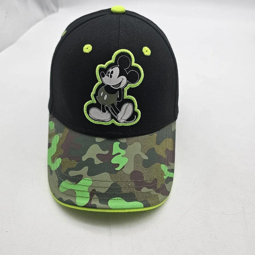 Disney Mickey Mouse Hat Cap Strap Back Boys Adjustable Black Camo Neon Green